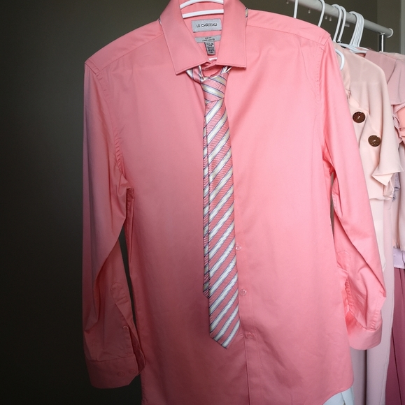 Le Château Salmon Pink Slim Fit Men's shirt - Picture 14 of 14